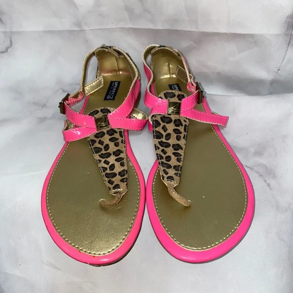 Sperry Little Girls' Leopard Summerlin T-Strap Sandals size 4